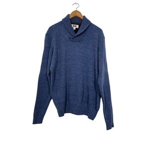 Joseph Abboud Blue‎ Wool Blend Cable Knit Sweater XL Mens Elbow Patches Preppy